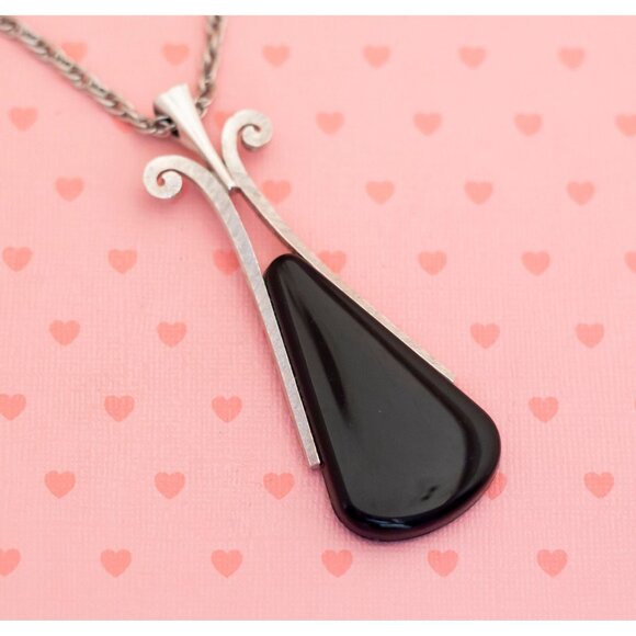 Vintage Unique Black Stylish Silver Tone Necklace 36 inch by Avon - X20 - Picture 1 of 3